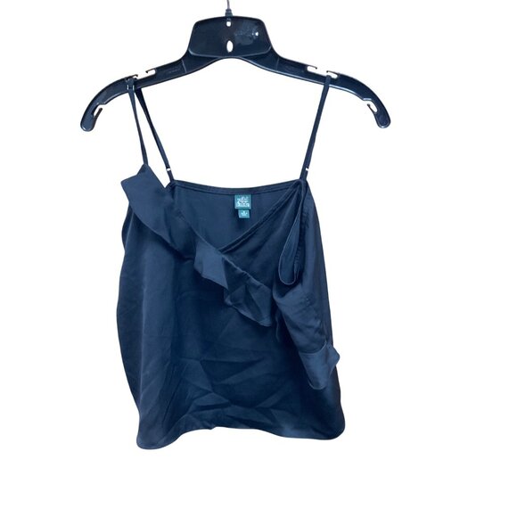 Women's Sleeveless V-Neck Ruffle Front Satin Cami Top - Wild Fable Black M - Picture 4 of 7